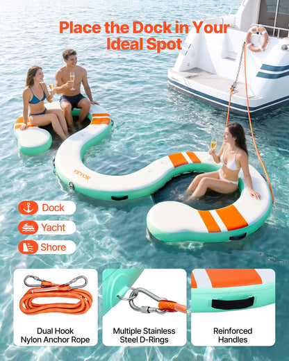 VEVOR Inflatable Floating Dock, 15 x 6 FT Inflatable Dock Platform, Non-Slip Water Air Mat with Portable Carrying Bag and Detachable Ladder, Floating Water Platform Island Raft for Pool Beach Ocean - CQFTYX156FTW7L9QO001V0 - view 5