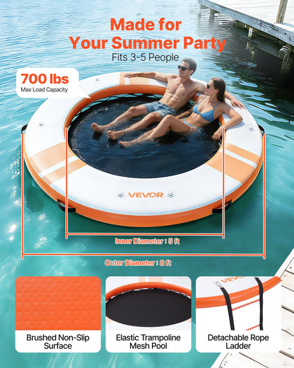 VEVOR Inflatable Floating Dock, 8 FT Inflatable Dock Platform, Non-Slip Water Air Mat with Portable Carrying Bag and Detachable Ladder, Floating Water Platform Island Raft for Pool Beach Ocean, Orange - CQFTYX8FTCSWB26F7001V0 - view 3
