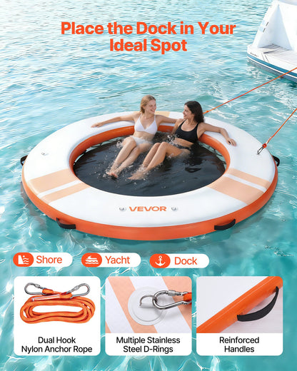 VEVOR Inflatable Floating Dock, 8 FT Inflatable Dock Platform, Non-Slip Water Air Mat with Portable Carrying Bag and Detachable Ladder, Floating Water Platform Island Raft for Pool Beach Ocean, Orange - CQFTYX8FTCSWB26F7001V0 - view 5