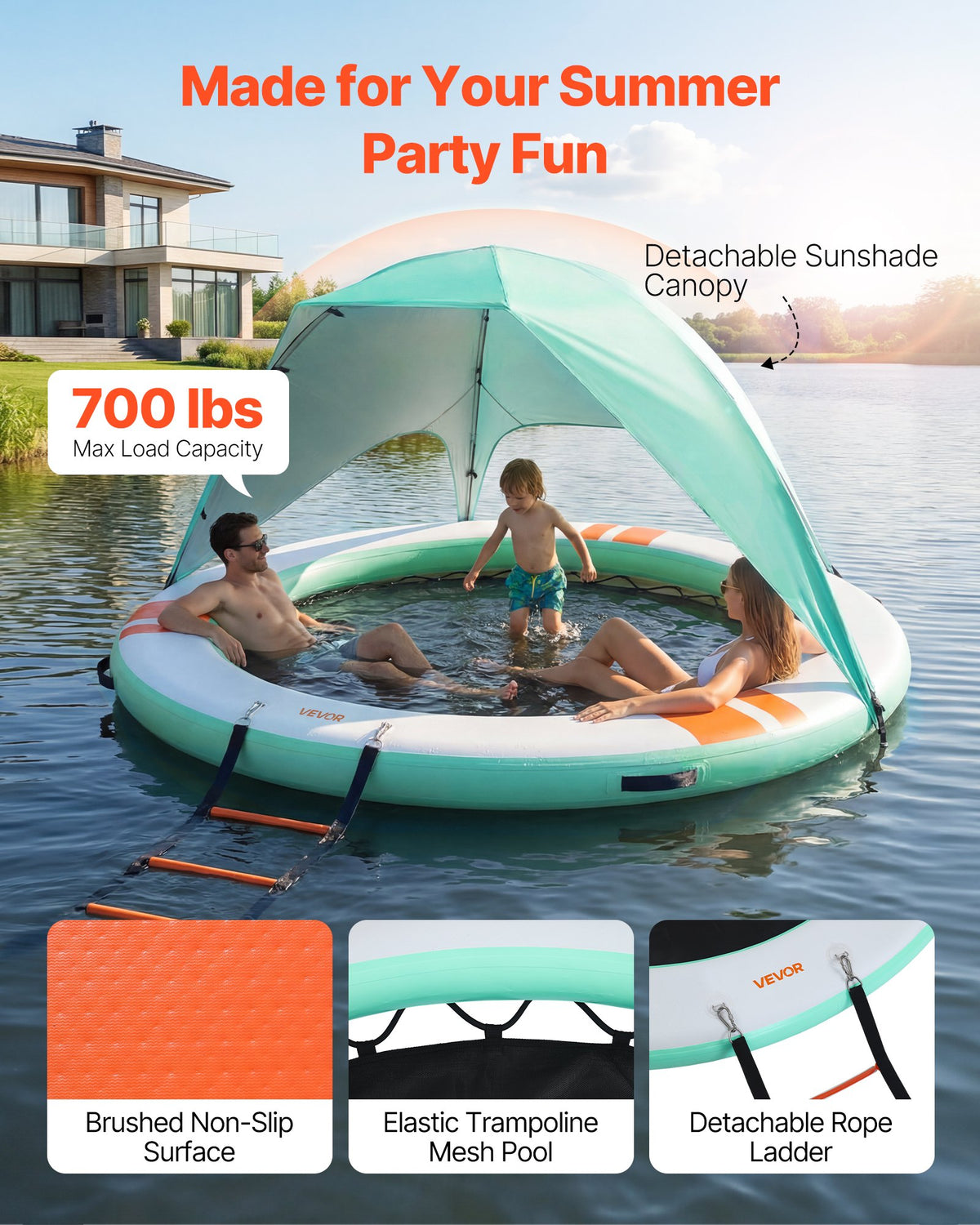 VEVOR Inflatable Floating Dock, 8 FT Round Inflatable Dock Platform, Non-Slip Water Floating Mat with Portable Carrying Bag & Detachable Ladder, Platform Island Raft for Pool Beach Ocean - CQFTYX8FTWZXGFXYE001V0 - view 3