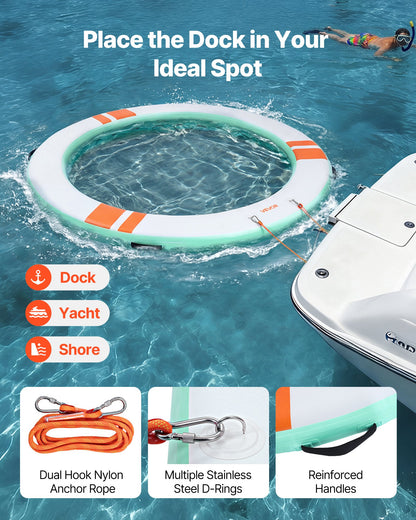 VEVOR Inflatable Floating Dock, 8 FT Round Inflatable Dock Platform, Non-Slip Water Floating Mat with Portable Carrying Bag & Detachable Ladder, Platform Island Raft for Pool Beach Ocean - CQFTYX8FTWZXGFXYE001V0 - view 5