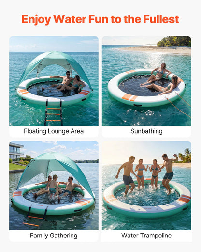 VEVOR Inflatable Floating Dock, 8 FT Round Inflatable Dock Platform, Non-Slip Water Floating Mat with Portable Carrying Bag & Detachable Ladder, Platform Island Raft for Pool Beach Ocean - CQFTYX8FTWZXGFXYE001V0 - view 7