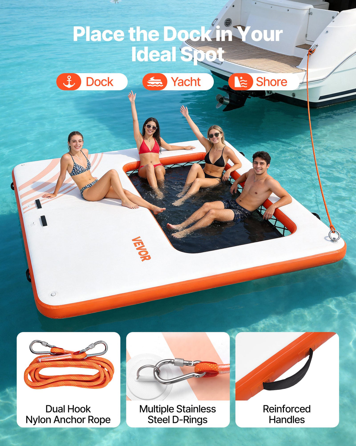 VEVOR Inflatable Floating Dock, 10 x 10 FT Inflatable Dock Platform, Non-Slip Water Air Mat with Portable Carrying Bag and Detachable Ladder, Floating Water Platform Island Raft for Pool Beach Ocean - CQFTZFX1010FY2ANJ001V0 - view 5