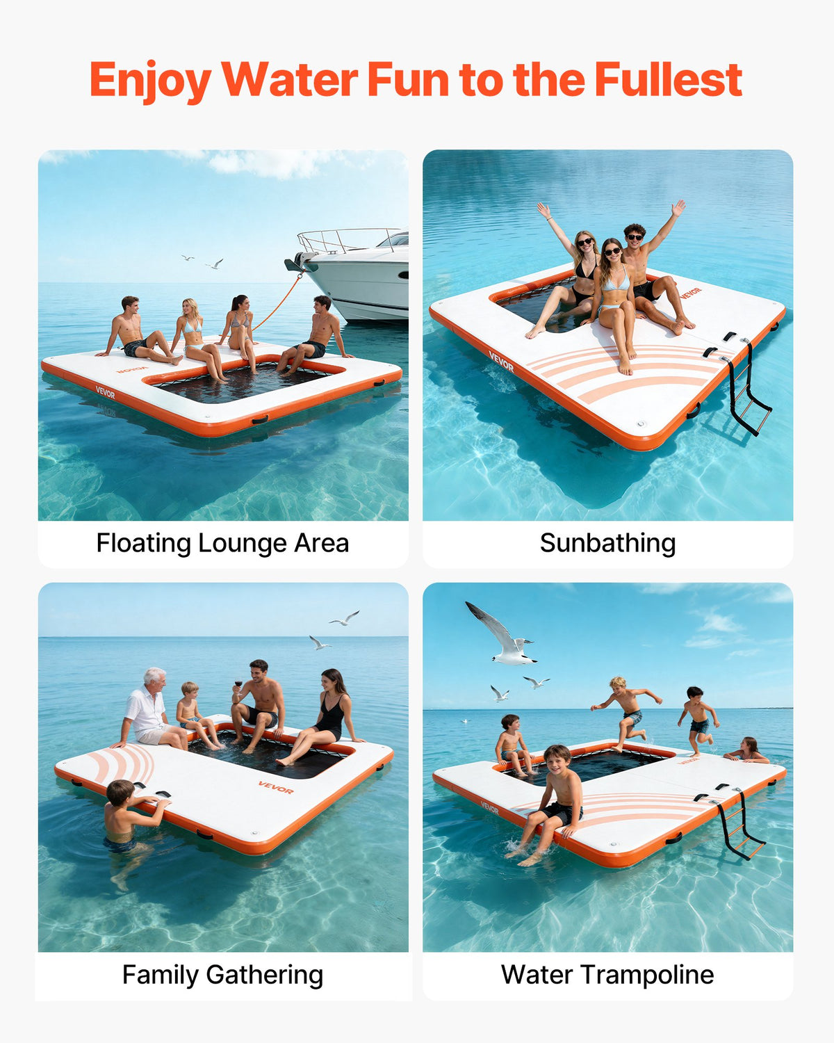 VEVOR Inflatable Floating Dock, 10 x 10 FT Inflatable Dock Platform, Non-Slip Water Air Mat with Portable Carrying Bag and Detachable Ladder, Floating Water Platform Island Raft for Pool Beach Ocean - CQFTZFX1010FY2ANJ001V0 - view 7