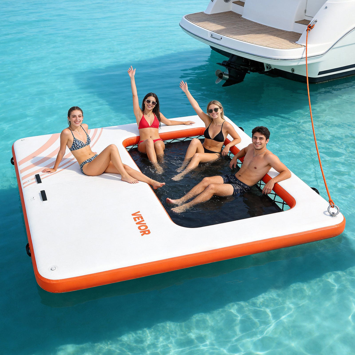 VEVOR Inflatable Floating Dock, 10 x 10 FT Inflatable Dock Platform, Non-Slip Water Air Mat with Portable Carrying Bag and Detachable Ladder, Floating Water Platform Island Raft for Pool Beach Ocean - CQFTZFX1010FY2ANJ001V0 - view 9