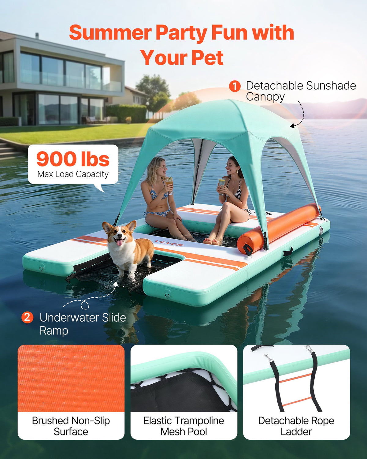 VEVOR Inflatable Floating Dock, 10 x 6 FT Inflatable Dock Platform, Non-Slip Water Air Mat with Portable Carrying Bag and Detachable Ladder, Floating Water Platform Island Raft for Pool Beach Ocean - CQFTZFX106FT94P85001V0 - view 3