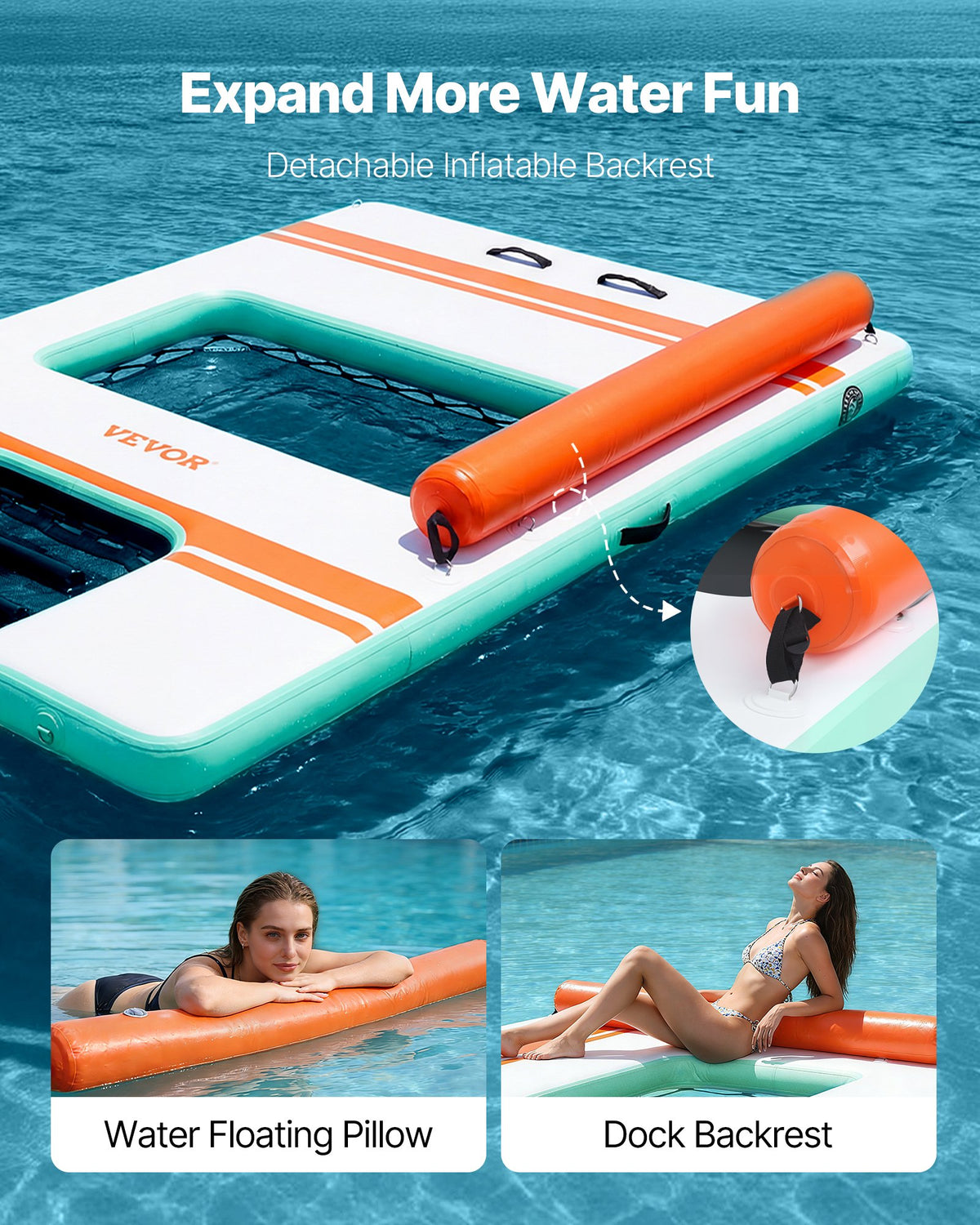 VEVOR Inflatable Floating Dock, 10 x 6 FT Inflatable Dock Platform, Non-Slip Water Air Mat with Portable Carrying Bag and Detachable Ladder, Floating Water Platform Island Raft for Pool Beach Ocean - CQFTZFX106FT94P85001V0 - view 4