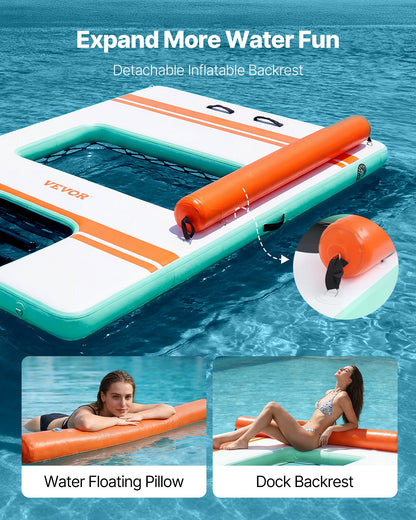 VEVOR Inflatable Floating Dock, 10 x 6 FT Inflatable Dock Platform, Non-Slip Water Air Mat with Portable Carrying Bag and Detachable Ladder, Floating Water Platform Island Raft for Pool Beach Ocean - CQFTZFX106FT94P85001V0 - view 4