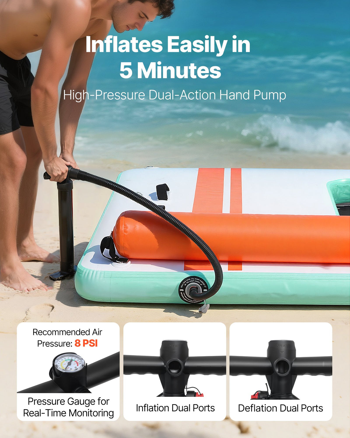 VEVOR Inflatable Floating Dock, 10 x 6 FT Inflatable Dock Platform, Non-Slip Water Air Mat with Portable Carrying Bag and Detachable Ladder, Floating Water Platform Island Raft for Pool Beach Ocean - CQFTZFX106FT94P85001V0 - view 7