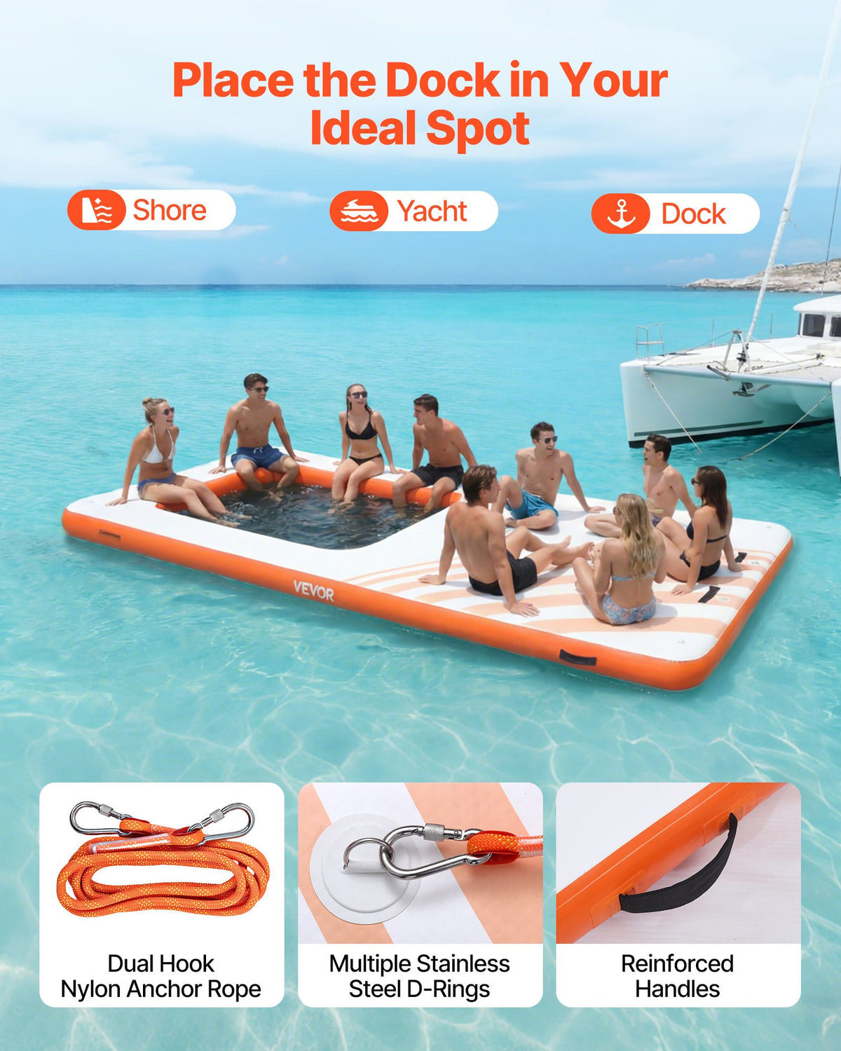 VEVOR Inflatable Floating Dock, 15 x 6.5 FT Inflatable Dock Platform, Non-Slip Water Air Mat with Portable Carrying Bag and Detachable Ladder, Floating Water Platform Island Raft for Pool Beach Ocean - CQFTZFX15X651FXW5001V0 - view 5