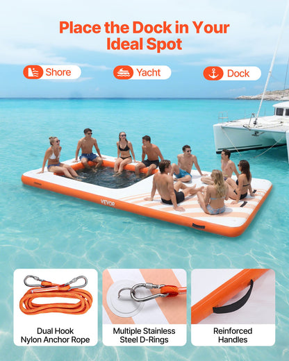 VEVOR Inflatable Floating Dock, 15 x 6.5 FT Inflatable Dock Platform, Non-Slip Water Air Mat with Portable Carrying Bag and Detachable Ladder, Floating Water Platform Island Raft for Pool Beach Ocean - CQFTZFX15X651FXW5001V0 - view 5