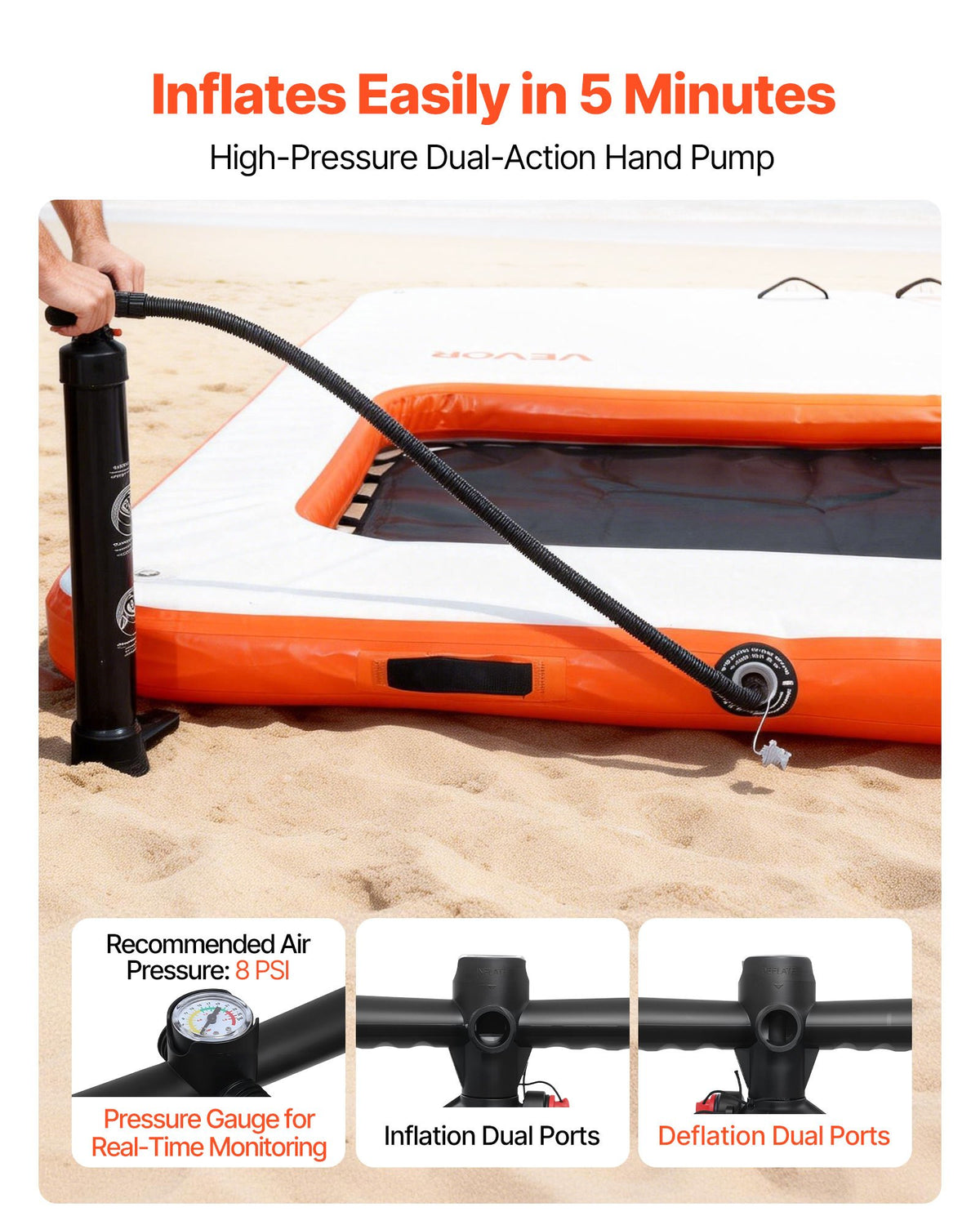 VEVOR Inflatable Floating Dock, 15 x 6.5 FT Inflatable Dock Platform, Non-Slip Water Air Mat with Portable Carrying Bag and Detachable Ladder, Floating Water Platform Island Raft for Pool Beach Ocean - CQFTZFX15X651FXW5001V0 - view 6