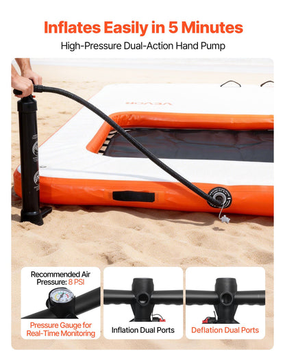 VEVOR Inflatable Floating Dock, 15 x 6.5 FT Inflatable Dock Platform, Non-Slip Water Air Mat with Portable Carrying Bag and Detachable Ladder, Floating Water Platform Island Raft for Pool Beach Ocean - CQFTZFX15X651FXW5001V0 - view 6