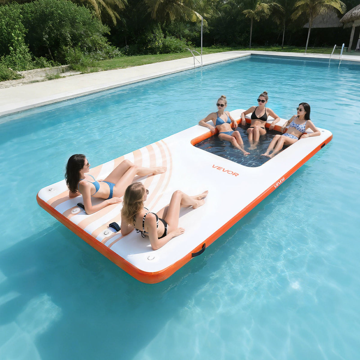 VEVOR Inflatable Floating Dock, 15 x 6.5 FT Inflatable Dock Platform, Non-Slip Water Air Mat with Portable Carrying Bag and Detachable Ladder, Floating Water Platform Island Raft for Pool Beach Ocean - CQFTZFX15X651FXW5001V0 - view 9