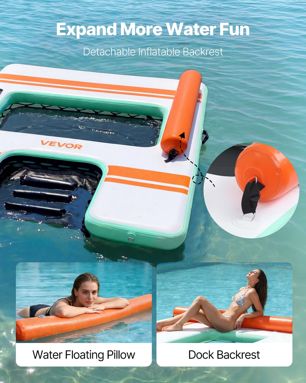 VEVOR Inflatable Floating Dock, 8 x 6 FT Inflatable Dock Platform, Non-Slip Water Air Mat with Portable Carrying Bag and Detachable Ladder, Floating Water Platform Island Raft for Pool Beach Ocean - CQFTZFX86FTWXA7VX001V0 - view 4