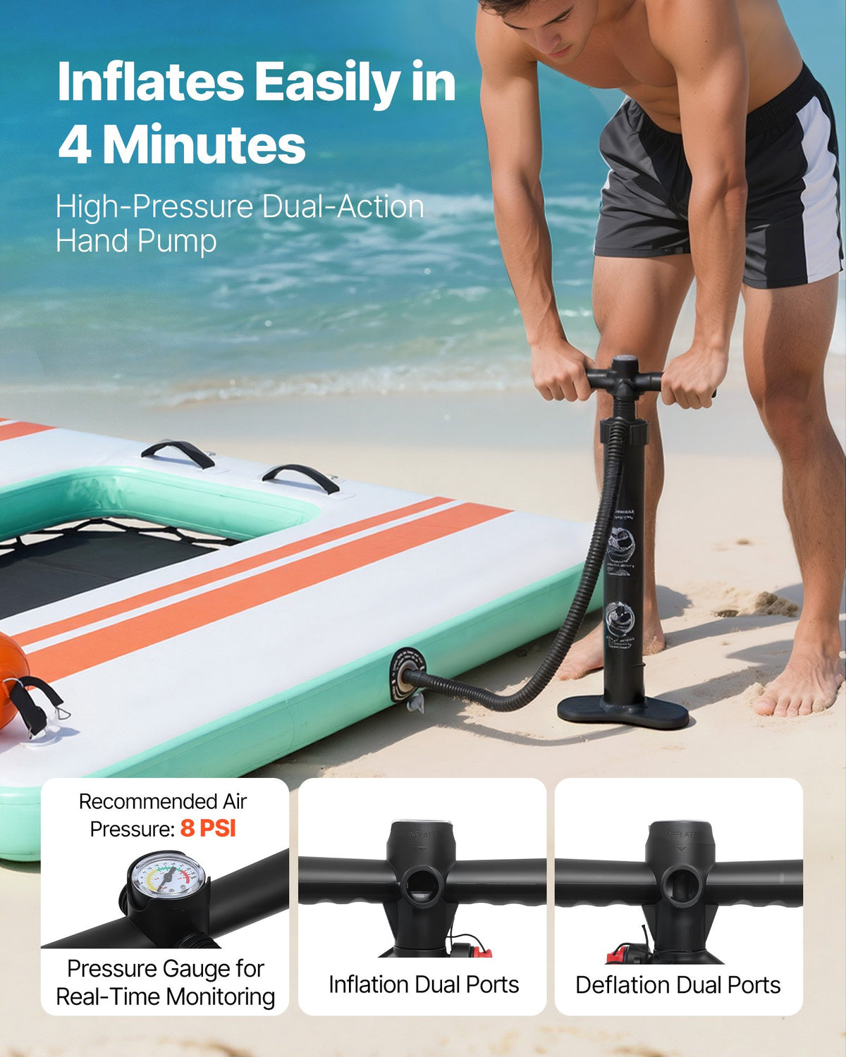 VEVOR Inflatable Floating Dock, 8 x 6 FT Inflatable Dock Platform, Non-Slip Water Air Mat with Portable Carrying Bag and Detachable Ladder, Floating Water Platform Island Raft for Pool Beach Ocean - CQFTZFX86FTWXA7VX001V0 - view 6