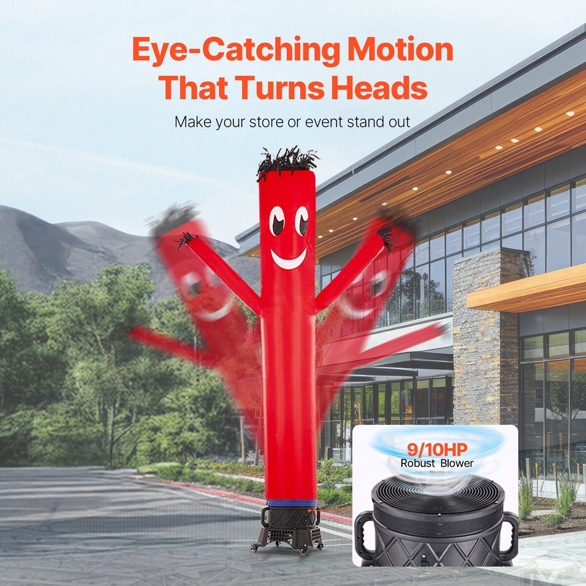 VEVOR Inflatable Tube Man Set, 10 ft Tall, Wacky Waving Inflatable Dancing Tube Guy with 9/10 HP Blower, PP Shell IPX3 Waterproof Blower Fan, for Outdoor Advertising Business Store Party - CQGR10FT550WFZPYNV1 - view 4