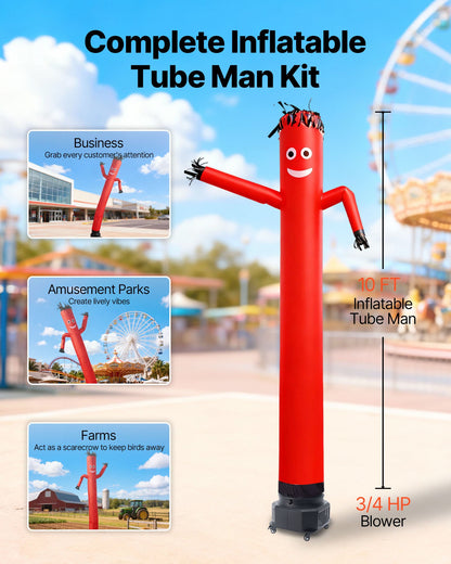 VEVOR Inflatable Tube Man with Blower, 10 ft Tall, Wacky Waving Wind Flying Inflatable Dancing Tube Guy with 3/4 HP IPX3 Waterproof Blower Fan, for Outdoor Advertising Business Store Decoration, Red - CQGR10FTHS5531YXS001V1 - view 3