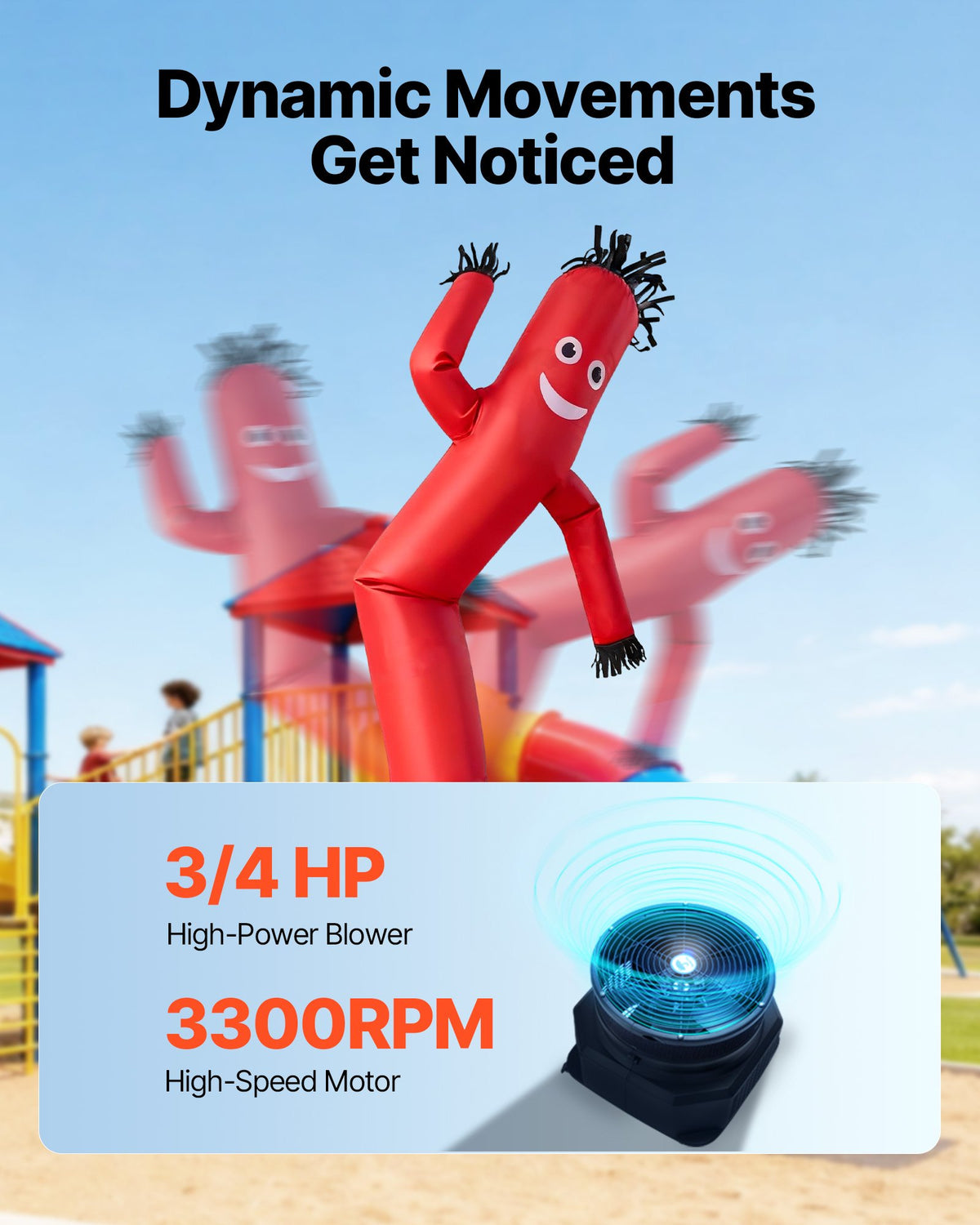 VEVOR Inflatable Tube Man with Blower, 10 ft Tall, Wacky Waving Wind Flying Inflatable Dancing Tube Guy with 3/4 HP IPX3 Waterproof Blower Fan, for Outdoor Advertising Business Store Decoration, Red - CQGR10FTHS5531YXS001V1 - view 4