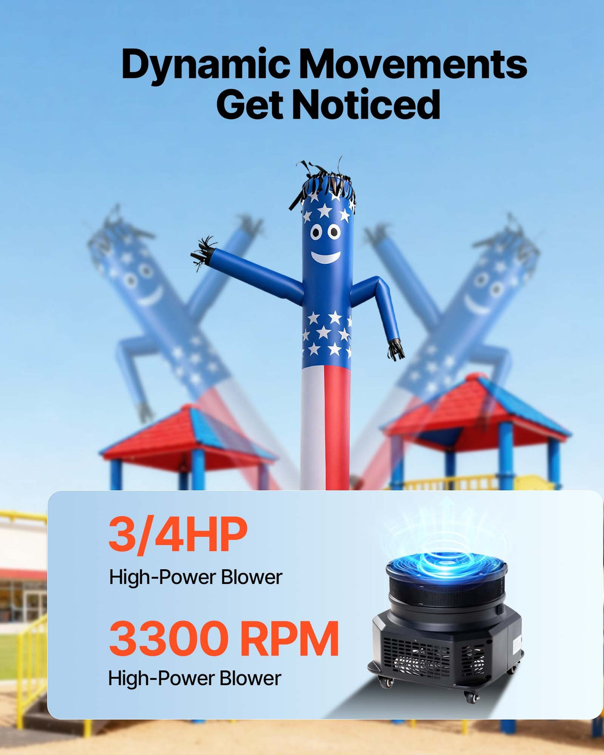 VEVOR Inflatable Tube Man with Blower, 10 ft Tall, Wacky Waving Wind Flying Inflatable Dancing Tube Guy with 3/4 HP IPX3 Waterproof Blower Fan, for Outdoor Advertising Business Store Party Decoration - CQGR10FTXTQ3I1T6T001V1 - view 4