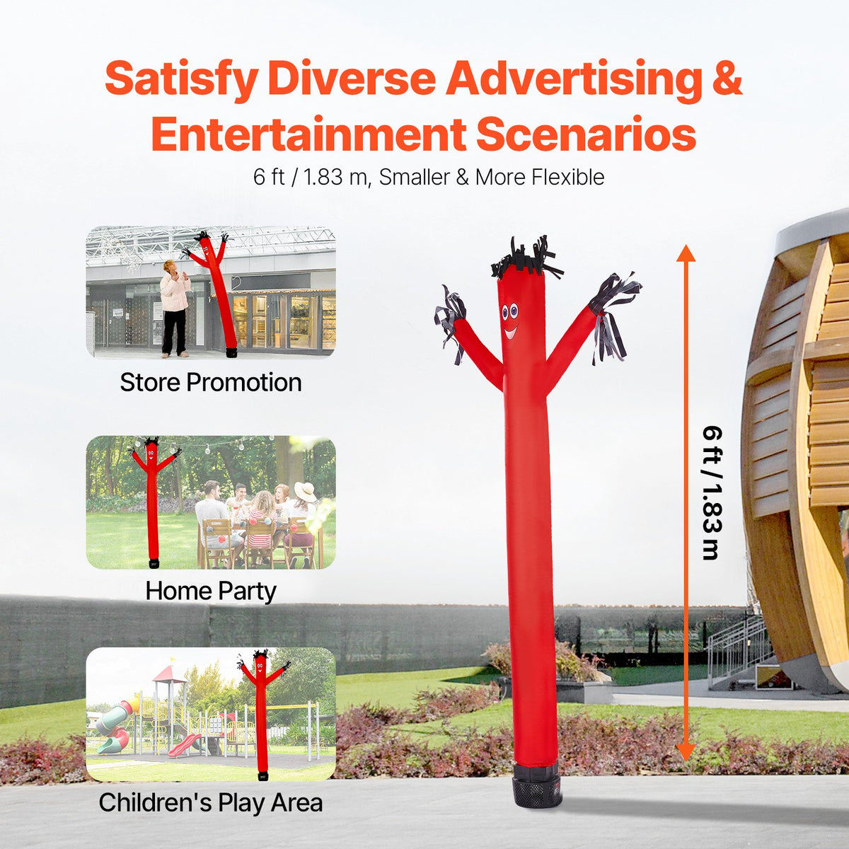VEVOR Inflatable Tube Man Set, 6 ft Tall, Wacky Waving Inflatable Dancing Tube Guy with 1/15 HP Blower, PP Shell IPX3 Waterproof Blower Fan, for Outdoor Advertising Business Store Party - CQGR6FT45WHSNNAIQV1 - view 3