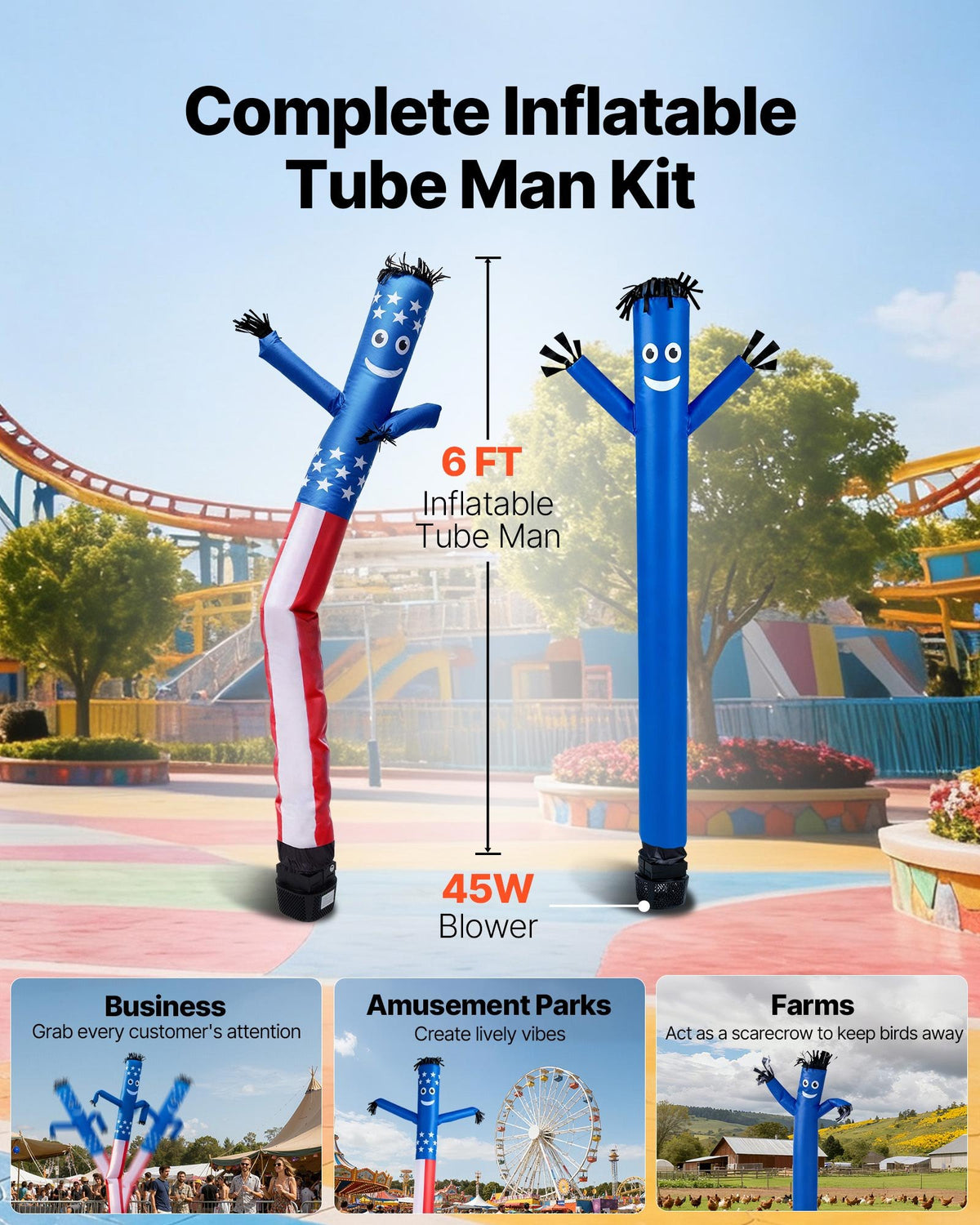 VEVOR Inflatable Tube Man with Blower, 6 ft Tall, Wacky Waving Wind Flying Inflatable Dancing Tube Guy with 1/15 HP IPX3 Waterproof Blower Fan, for Outdoor Advertising Business Store Party Decoration - CQGR6FTXTQ45M2YD8001V1 - view 3