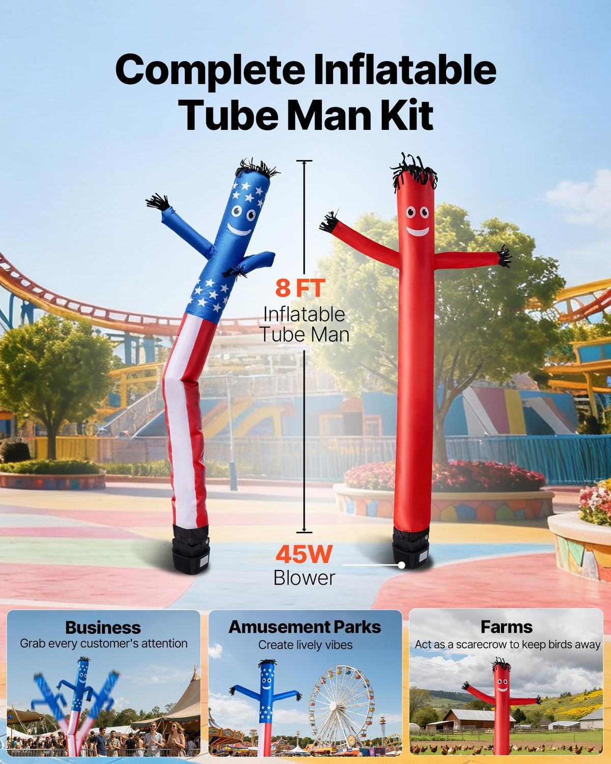 VEVOR Inflatable Tube Man with Blower, 8 ft Tall, Wacky Waving Wind Flying Inflatable Dancing Tube Guy with 1/15 HP IPX3 Waterproof Blower Fan, for Outdoor Advertising Business Store Party Decoration - CQGR8FTHS250RDE7N001V1 - view 3