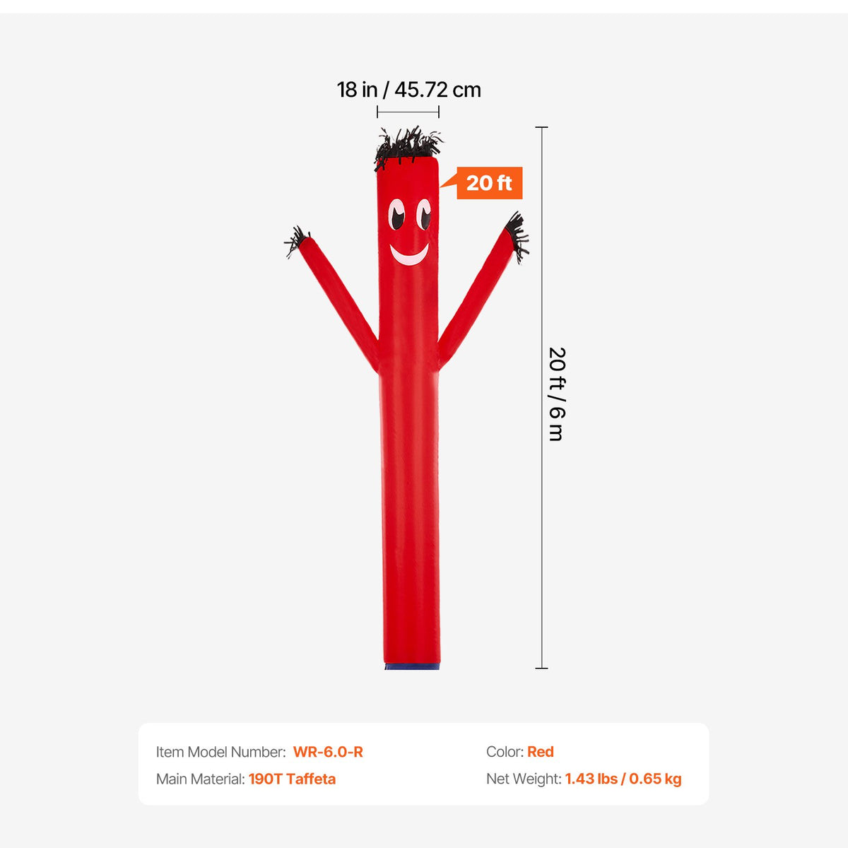 VEVOR Inflatable Tube Man Attachment, 20-Feet Tall, Wacky Wavy Wind Flying Dancing Tube Guy, Arm Flailing Sky Air Puppet, 18'' for Outdoor Advertising Business Store (Blower Not Included) - CQGRBT20FTHSGV34WV0 - view 8