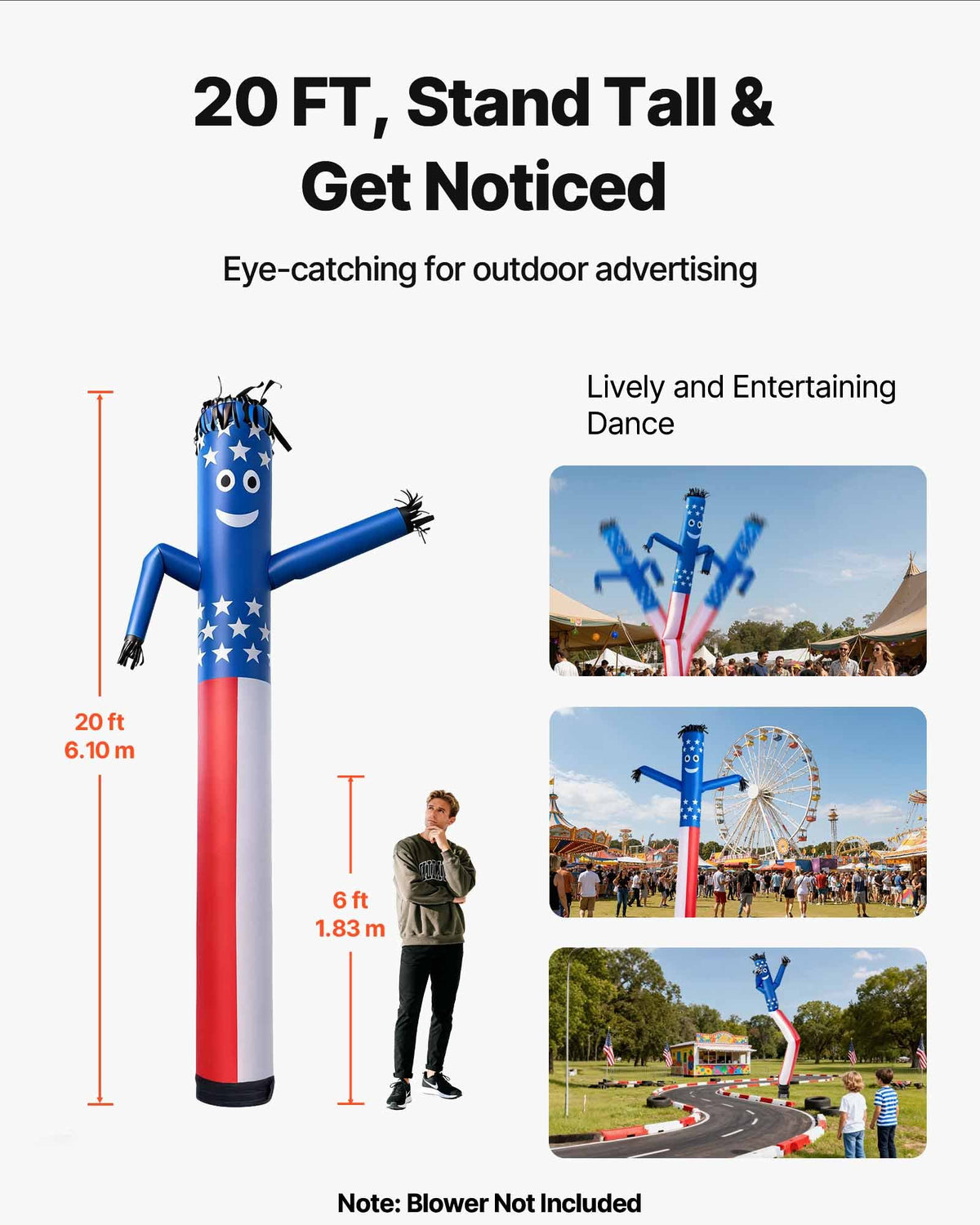 VEVOR Inflatable Tube Man, 20-Feet Tall, Wacky Waving Dancing Tube Guy, Wind Flying Arm Flailing Air Puppet, 18-Inch for Outdoor Advertising, Business Store, Increase Visibility (Blower Not Included) - CQGRBT20FTXTXTFUK001V0 - view 3