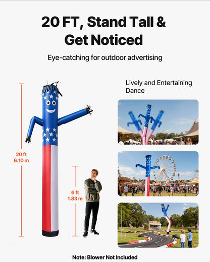 VEVOR Inflatable Tube Man, 20-Feet Tall, Wacky Waving Dancing Tube Guy, Wind Flying Arm Flailing Air Puppet, 18-Inch for Outdoor Advertising, Business Store, Increase Visibility (Blower Not Included) - CQGRBT20FTXTXTFUK001V0 - view 3