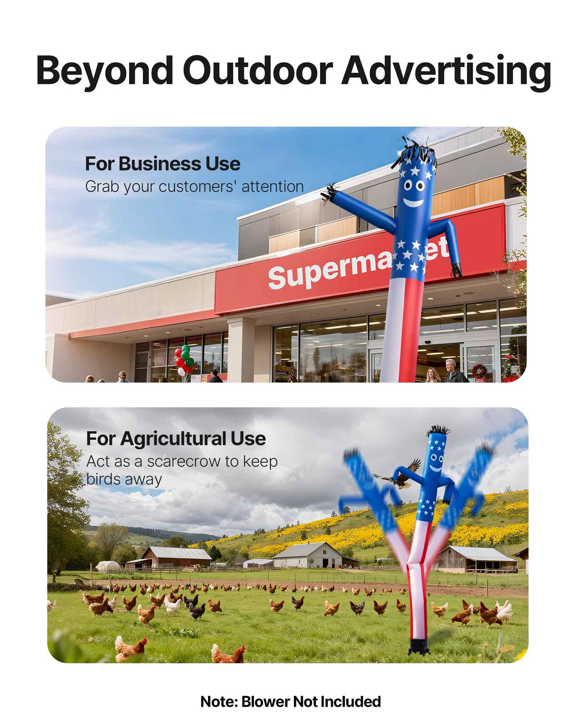 VEVOR Inflatable Tube Man, 20-Feet Tall, Wacky Waving Dancing Tube Guy, Wind Flying Arm Flailing Air Puppet, 18-Inch for Outdoor Advertising, Business Store, Increase Visibility (Blower Not Included) - CQGRBT20FTXTXTFUK001V0 - view 7