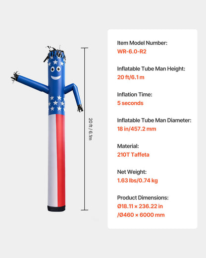 VEVOR Inflatable Tube Man, 20-Feet Tall, Wacky Waving Dancing Tube Guy, Wind Flying Arm Flailing Air Puppet, 18-Inch for Outdoor Advertising, Business Store, Increase Visibility (Blower Not Included) - CQGRBT20FTXTXTFUK001V0 - view 8
