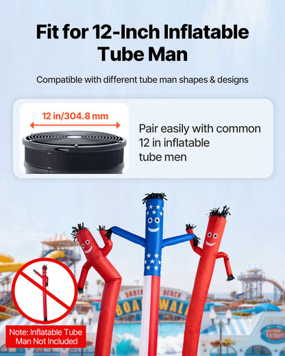 VEVOR Inflatable Tube Man Blower, 1/2 HP 370W, PP Blower Fan for Wacky Waving Tube Guy, IPX3 Waterproof, Fits 12-Inch Diameter Outdoor Arm Swing Wind Flying Puppet Dancer, Inflatable Not Included - CQGRGFJ12YC3J88DV001V1 - view 3