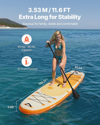 VEVOR Inflatable Stand Up Paddle Board, 11.6' x 35" x 6" Wide Ultra-Light SUP Paddleboard, All Accessories Included, Pump, Paddle, Fin, Backpack, Ankle Leash, Strap, Non-slip Deck for Youth & Adults - CQJBPTK116FTSGCXH001V0 - view 3