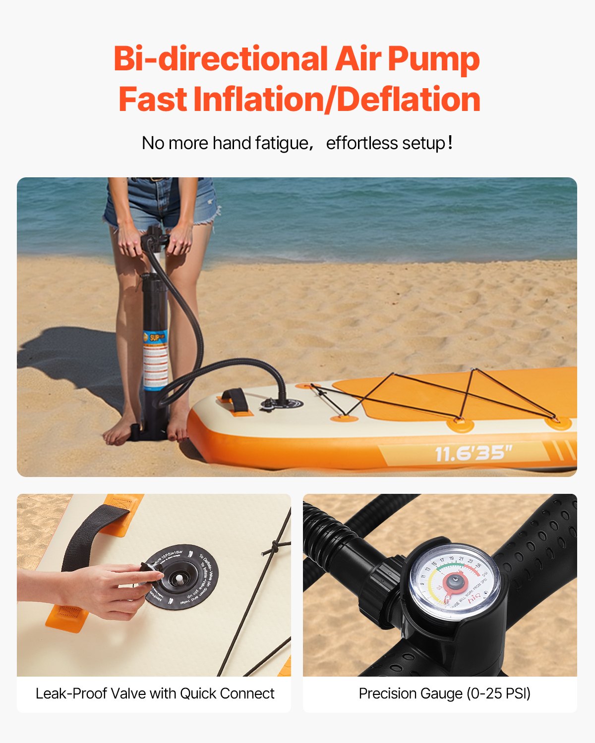 VEVOR Inflatable Stand Up Paddle Board, 11.6' x 35" x 6" Wide Ultra-Light SUP Paddleboard, All Accessories Included, Pump, Paddle, Fin, Backpack, Ankle Leash, Strap, Non-slip Deck for Youth & Adults - CQJBPTK116FTSGCXH001V0 - view 6