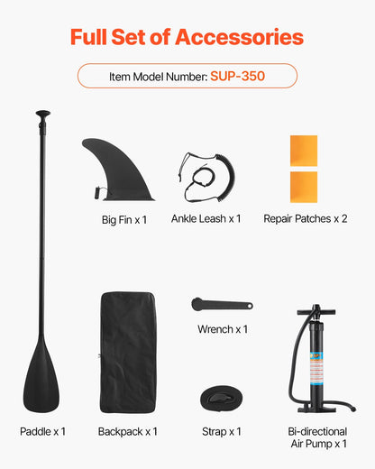 VEVOR Inflatable Stand Up Paddle Board, 11.6' x 35" x 6" Wide Ultra-Light SUP Paddleboard, All Accessories Included, Pump, Paddle, Fin, Backpack, Ankle Leash, Strap, Non-slip Deck for Youth & Adults - CQJBPTK116FTSGCXH001V0 - view 8