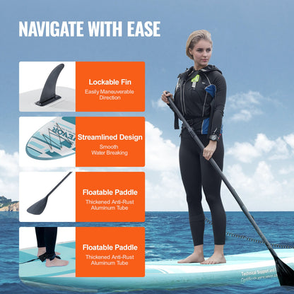 VEVOR Inflatable Stand Up Paddle Board, 10' x 33" x 6" Wide SUP Paddleboard, with Board Accessories, Pump, Paddle, Fin, Phone Bag, Backpack, Ankle Leash, Repair Kit, Non-slip Deck for Youth & Adults - CQJBPTKPTKBLR6D1UV0 - view 5