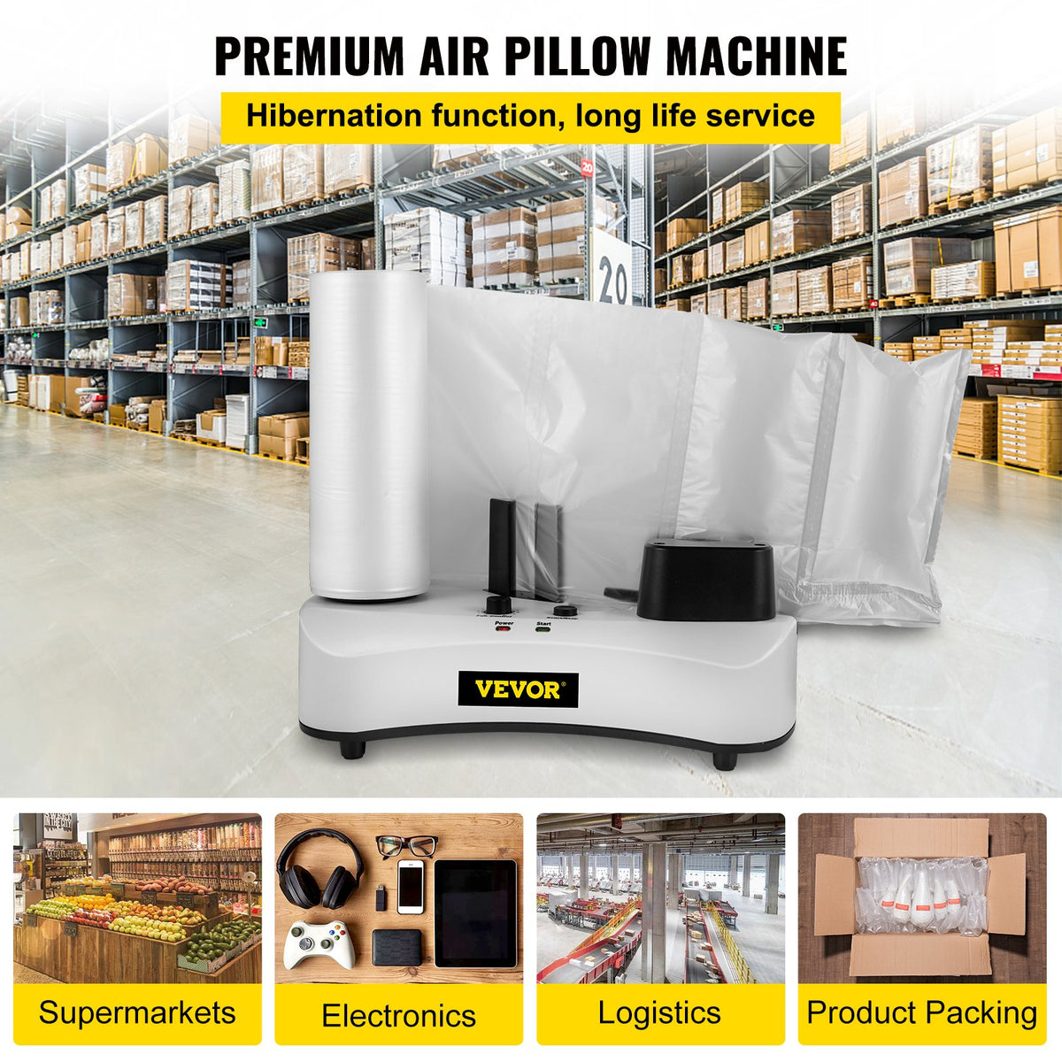 VEVOR Air Cushion Machine, Sealing Speed 7.2-7.8 ft/min Air Pillow Machine, 110V Air Pillow Packaging Machine, Portable Air Cushion Wrap Machine for Inflatable Packaging+164 ft/50 m Test Film Roll - CQJBSMCMINIYEW4TCV1 - view 3