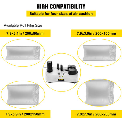 VEVOR Air Cushion Machine, Sealing Speed 7.2-7.8 ft/min Air Pillow Machine, 110V Air Pillow Packaging Machine, Portable Air Cushion Wrap Machine for Inflatable Packaging+164 ft/50 m Test Film Roll - CQJBSMCMINIYEW4TCV1 - view 5