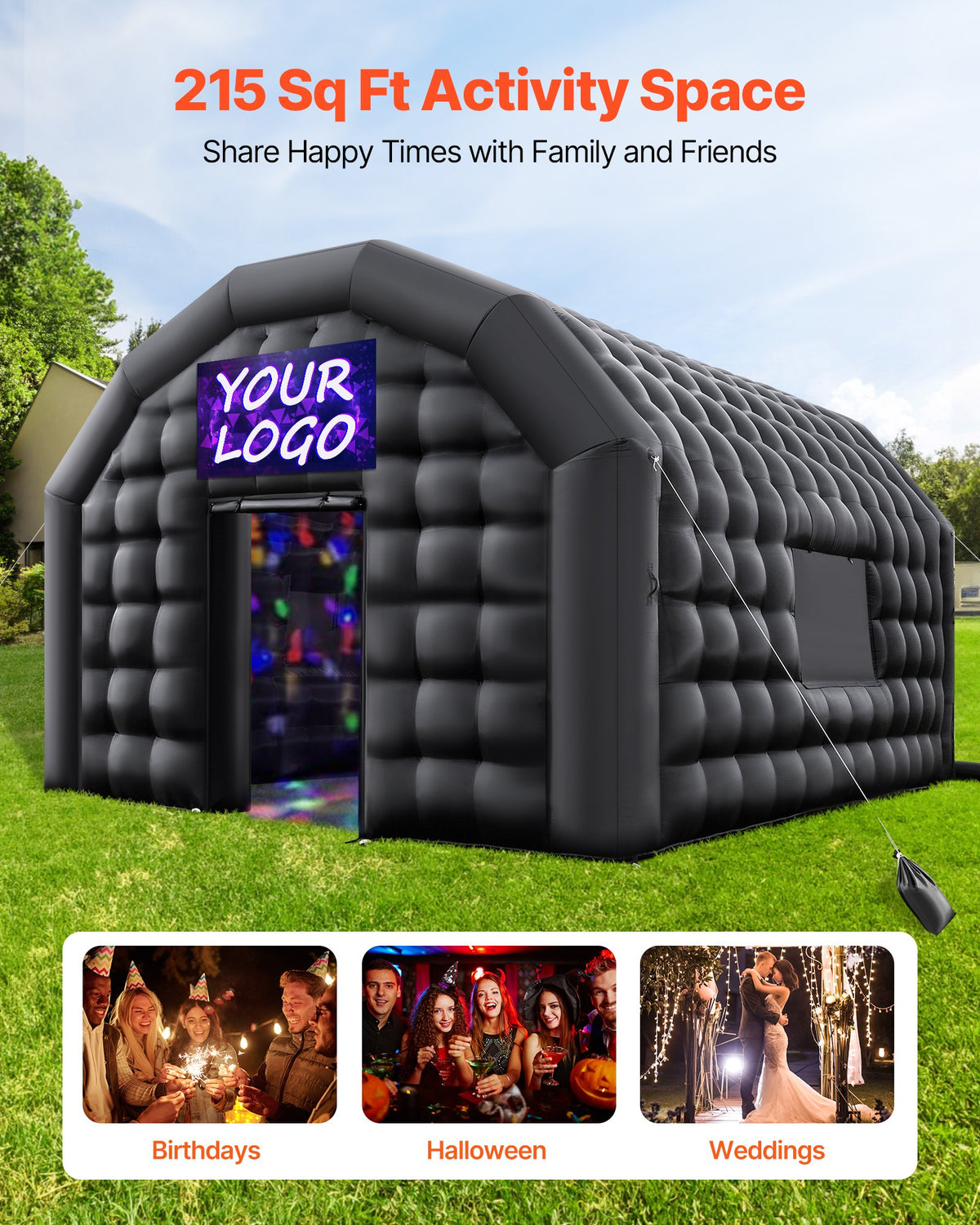 VEVOR Inflatable Nightclub, 16.4 x 13.1 x 12.5 ft Inflatable Party Tent with 680W Blower & Sandbag, Ventilated Blow up Night Club with 2 Windows, Air Cube House for Event Birthday Wedding Party - CQJLB5438MHSD1BTJ001V1 - view 3