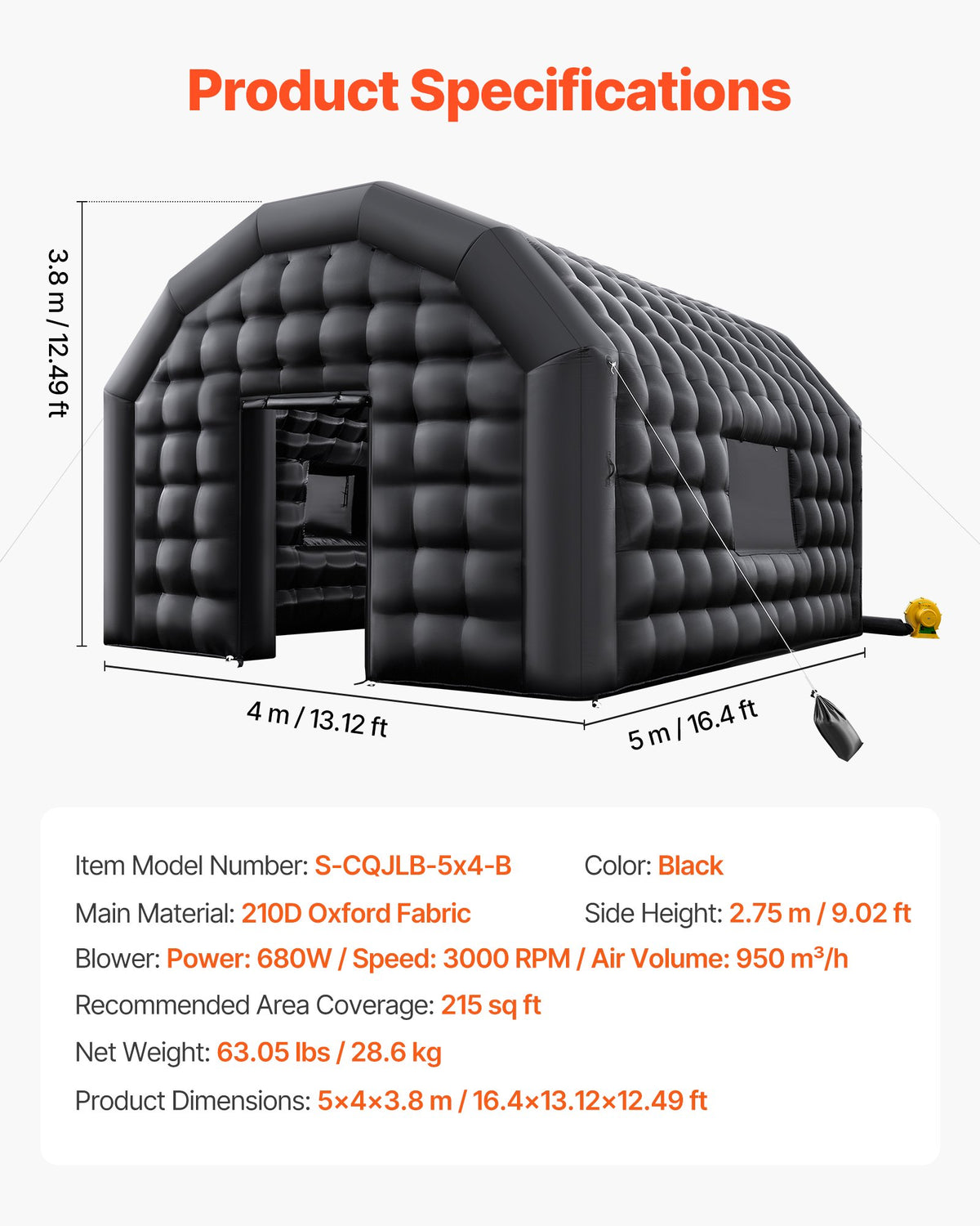 VEVOR Inflatable Nightclub, 16.4 x 13.1 x 12.5 ft Inflatable Party Tent with 680W Blower & Sandbag, Ventilated Blow up Night Club with 2 Windows, Air Cube House for Event Birthday Wedding Party - CQJLB5438MHSD1BTJ001V1 - view 8