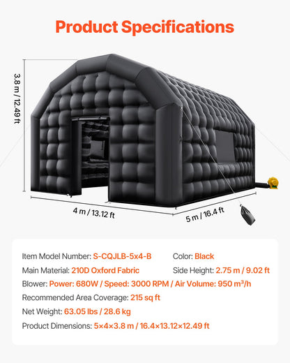 VEVOR Inflatable Nightclub, 16.4 x 13.1 x 12.5 ft Inflatable Party Tent with 680W Blower & Sandbag, Ventilated Blow up Night Club with 2 Windows, Air Cube House for Event Birthday Wedding Party - CQJLB5438MHSD1BTJ001V1 - view 8
