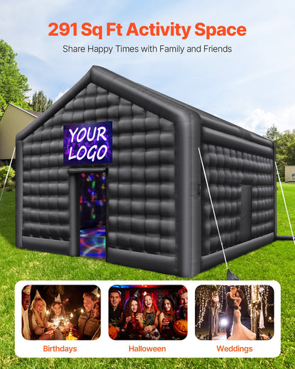 VEVOR Inflatable Nightclub, 17.7 x 16.4 x 13.9 Ft, Blow up Party Tent with Disco Lights & 680W Blower, Large Inflatable Night Club Tent for Adults, Inflatable House Air Cube for Wedding Birthday Black - CQJLB54542MHFI3VWV1 - view 3