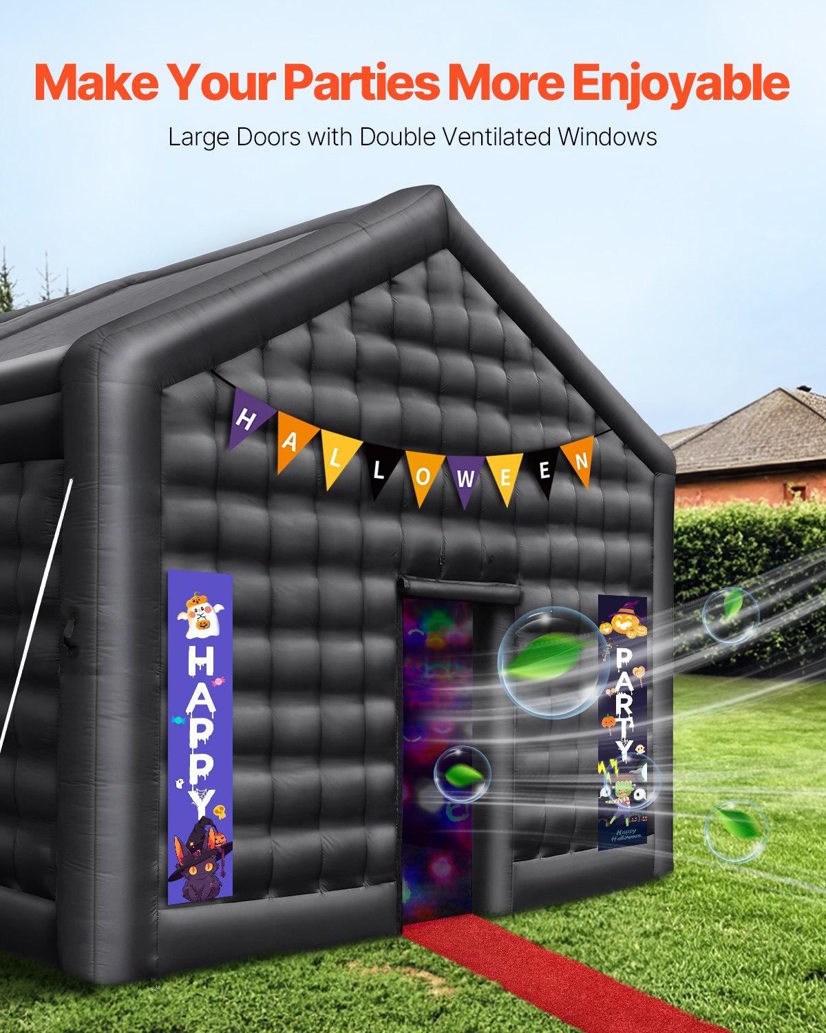 VEVOR Inflatable Nightclub, 17.7 x 16.4 x 13.9 Ft, Blow up Party Tent with Disco Lights & 680W Blower, Large Inflatable Night Club Tent for Adults, Inflatable House Air Cube for Wedding Birthday Black - CQJLB54542MHFI3VWV1 - view 6