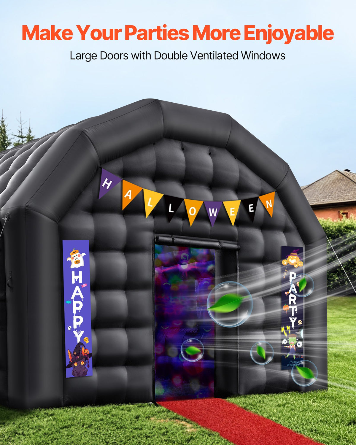 VEVOR Inflatable Nightclub, 17.72 x 16.4 x 13.9 ft Inflatable Party Tent with 680W Blower & Sandbag, Ventilated Blow up Night Club with 2 Windows, Air Cube House for Event Birthday Wedding Party - CQJLB54542MHZ7YQH001V1 - view 5