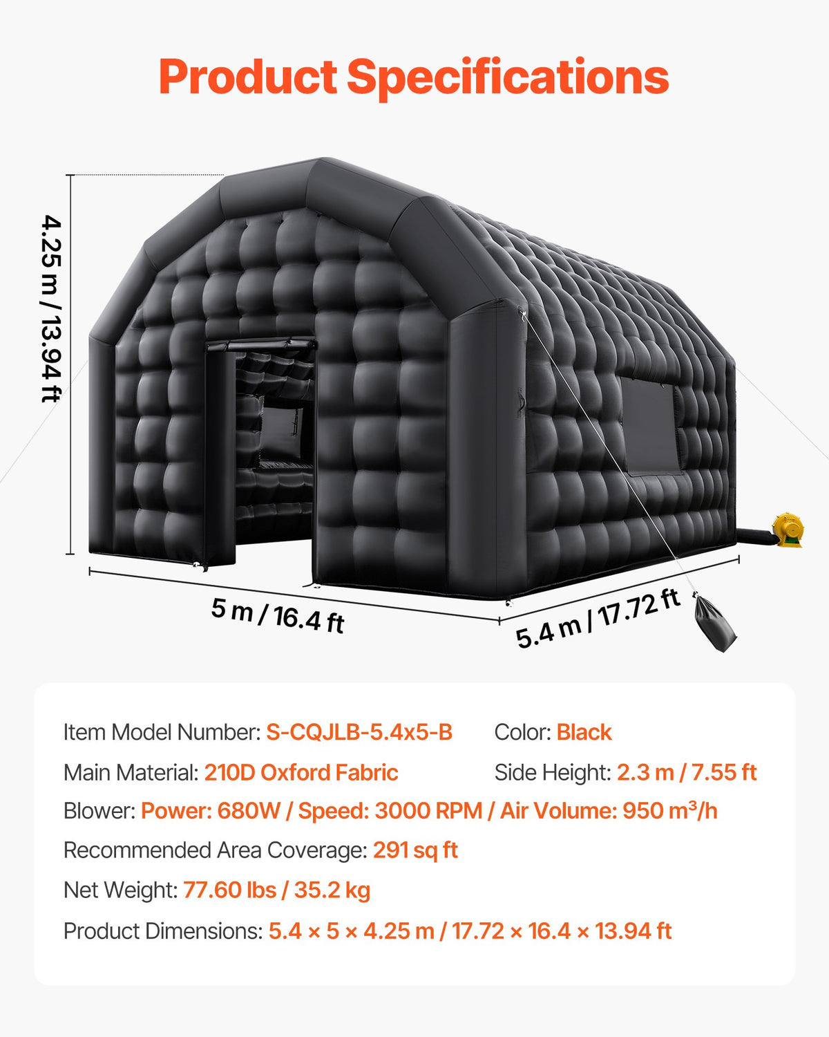 VEVOR Inflatable Nightclub, 17.72 x 16.4 x 13.9 ft Inflatable Party Tent with 680W Blower & Sandbag, Ventilated Blow up Night Club with 2 Windows, Air Cube House for Event Birthday Wedding Party - CQJLB54542MHZ7YQH001V1 - view 8