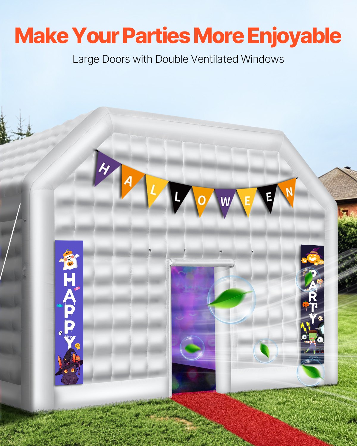VEVOR Inflatable Nightclub, 26.2 x 19.7 x 13.1 Ft, Blow up Party Tent with 1100W Blower, Large Inflatable Night Club Tent for Adults, Easy Setup Inflatable House Air Cube for Wedding Birthday White - CQJLB864MBS0VLD1XV1 - view 5