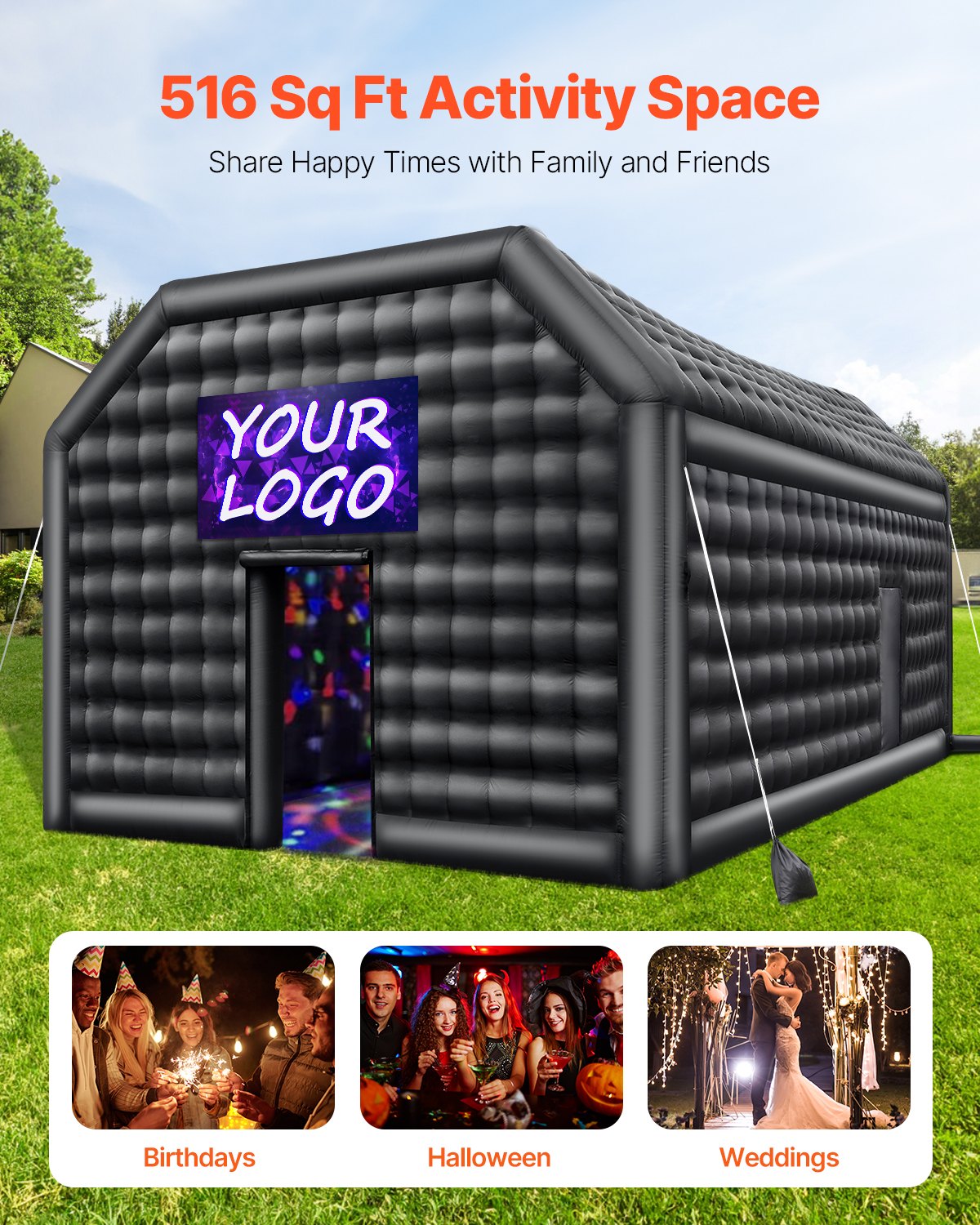 VEVOR Inflatable Nightclub, 26.2 x 19.7 x 13.1 Ft, Blow up Party Tent with Disco Lights & 1100W Blower, Large Inflatable Night Club Tent for Adults, Inflatable House Cube for Wedding Birthday Black - CQJLB864MHS04OEYGV1 - view 3