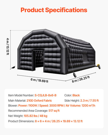VEVOR Inflatable Nightclub, 26.2 x 19.7 x 13.1 ft Inflatable Party Tent with 1100W Blower & Sandbag, Ventilated Blow up Night Club with 2 Windows, Air Cube House for Event Birthday Wedding Party - CQJLB864MHSG09ONJ001V1 - view 8
