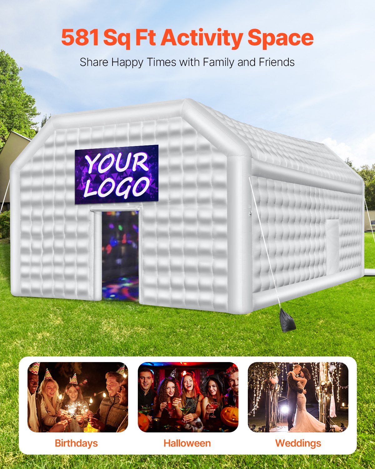 VEVOR Inflatable Nightclub, 29.5 x 19.7 x 13.1 Ft, Blow up Party Tent with 1100W Blower, Large Inflatable Night Club Tent for Adults, Easy Setup Inflatable House Air Cube for Wedding Birthday White - CQJLB964MBS0JV7TDV1 - view 3